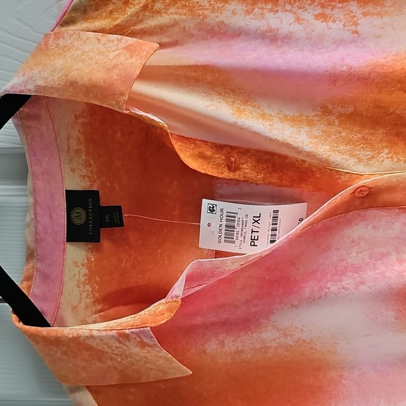 NWT JM Collection Petite Dye Dreams Tie-Front Blouse PXL Tangerine - Picture 8 of 15